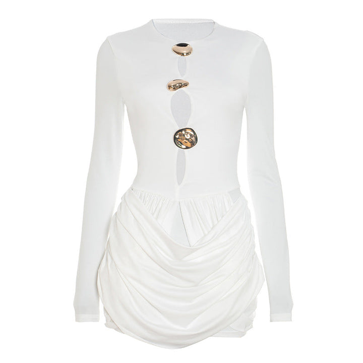 Long sleeve ruched hollow out cut out mini dress  | Festival Outfits Women