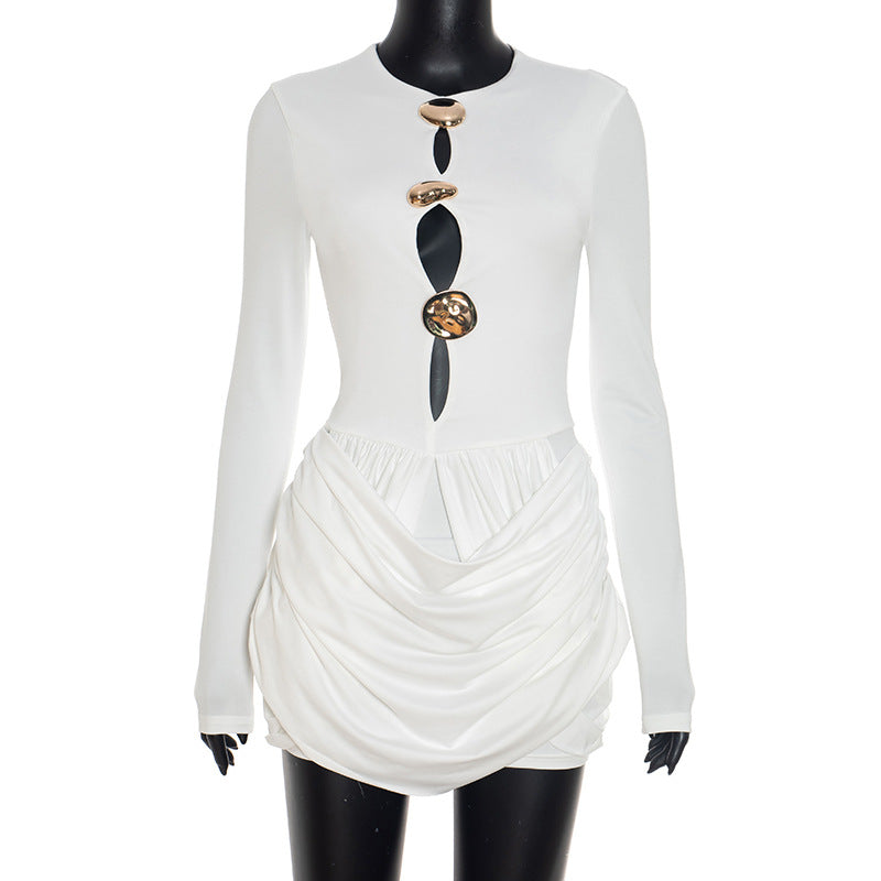 Long sleeve ruched hollow out cut out mini dress  | Festival Outfits Women