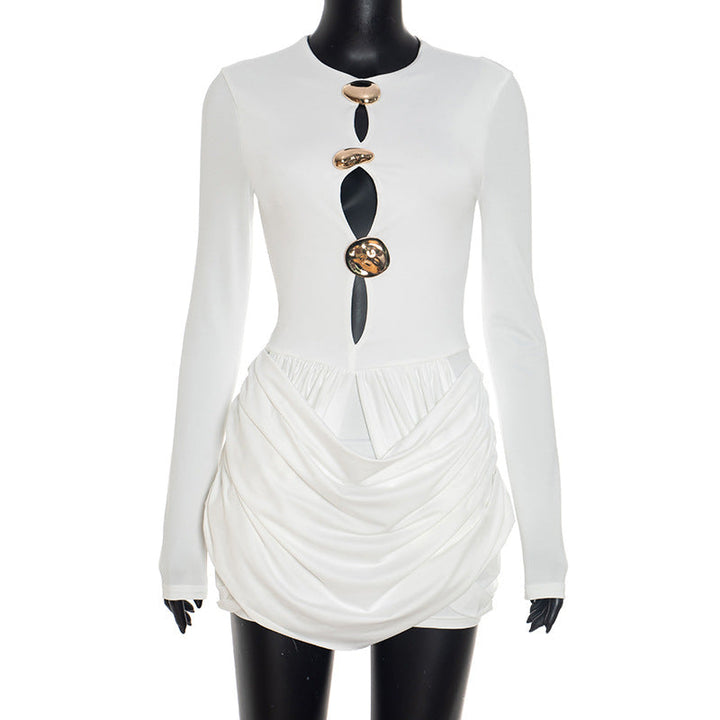 Long sleeve ruched hollow out cut out mini dress  | Festival Outfits Women