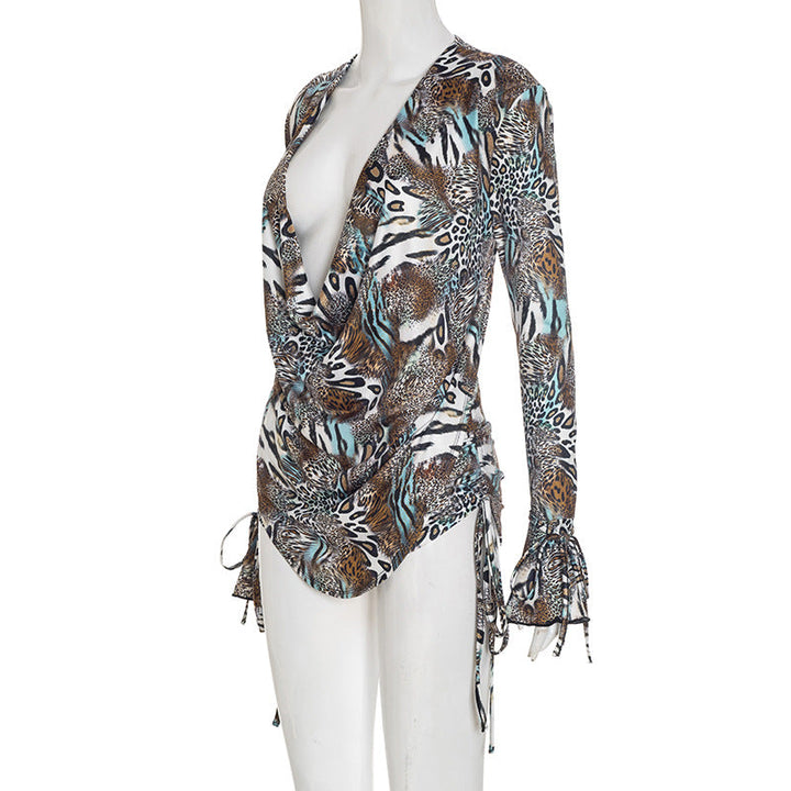 Deep v neck self tie hollow out short pant set  | Festival Outfits Women