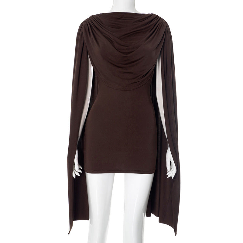 Long flared sleeve solid ruched mini dress  | Festival Outfits Women