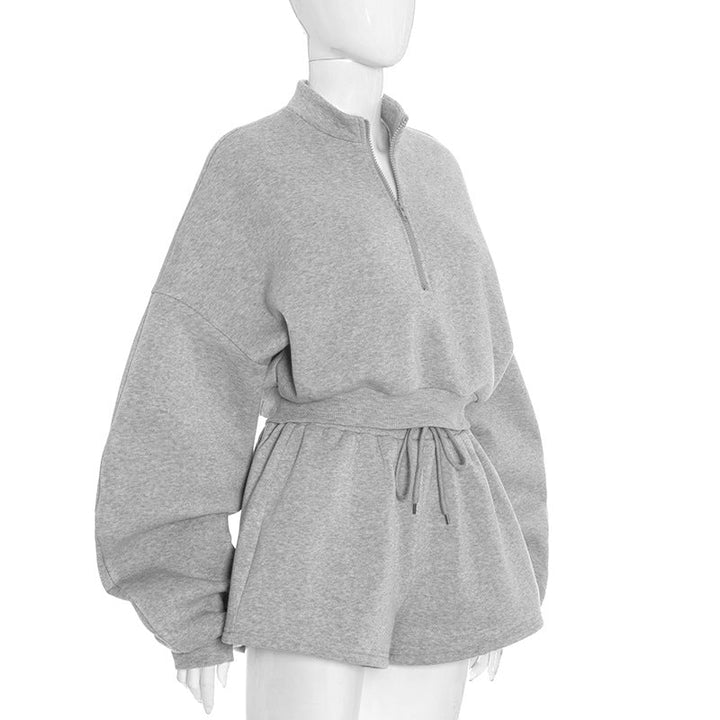 Long sleeve zip-up drawstring short pant set  | Festival Outfits Women