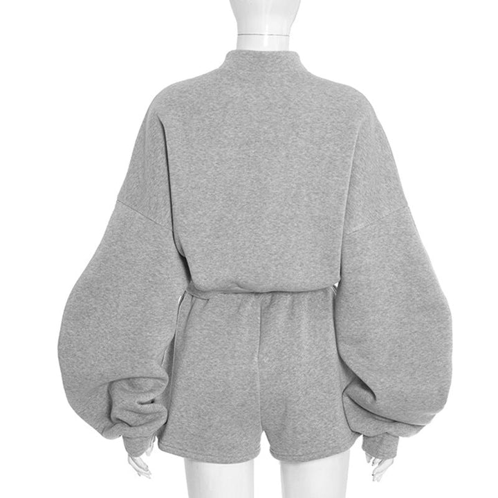 Long sleeve zip-up drawstring short pant set  | Festival Outfits Women