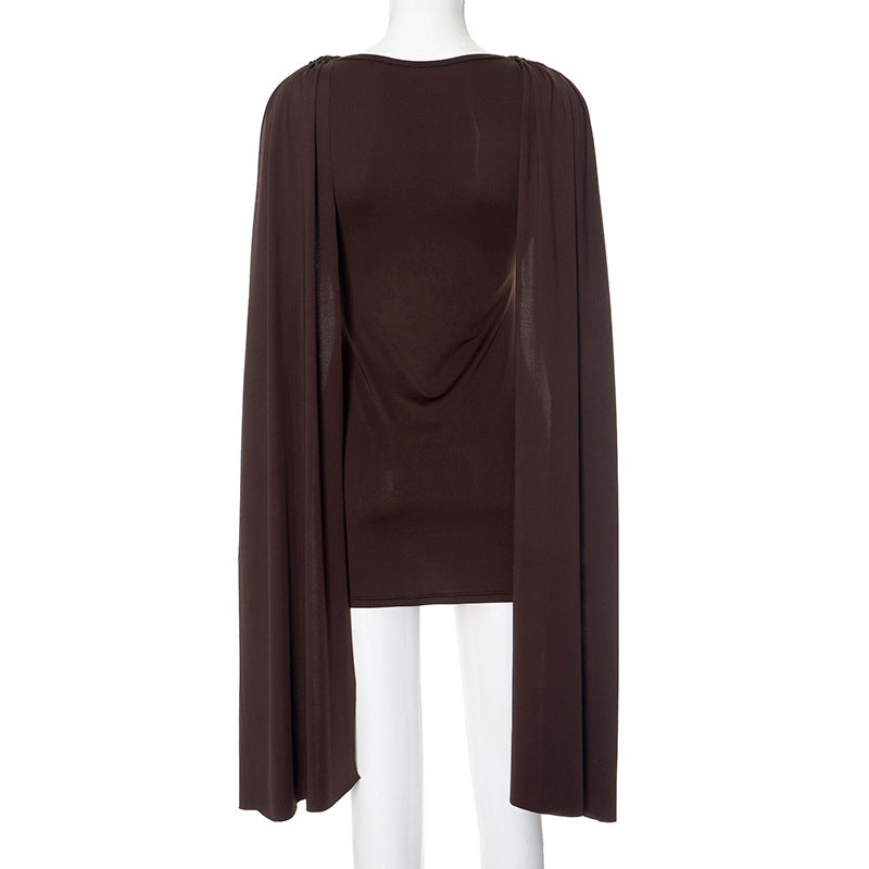 Long flared sleeve solid ruched mini dress  | Festival Outfits Women