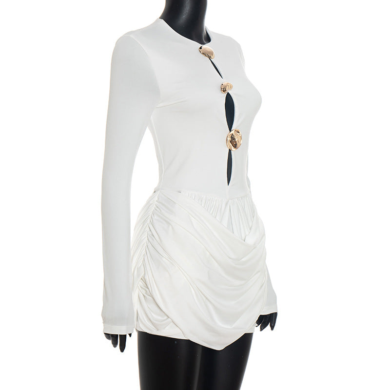 Long sleeve ruched hollow out cut out mini dress  | Festival Outfits Women