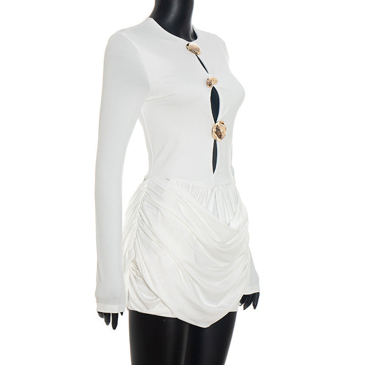 Long sleeve ruched hollow out cut out mini dress  | Festival Outfits Women