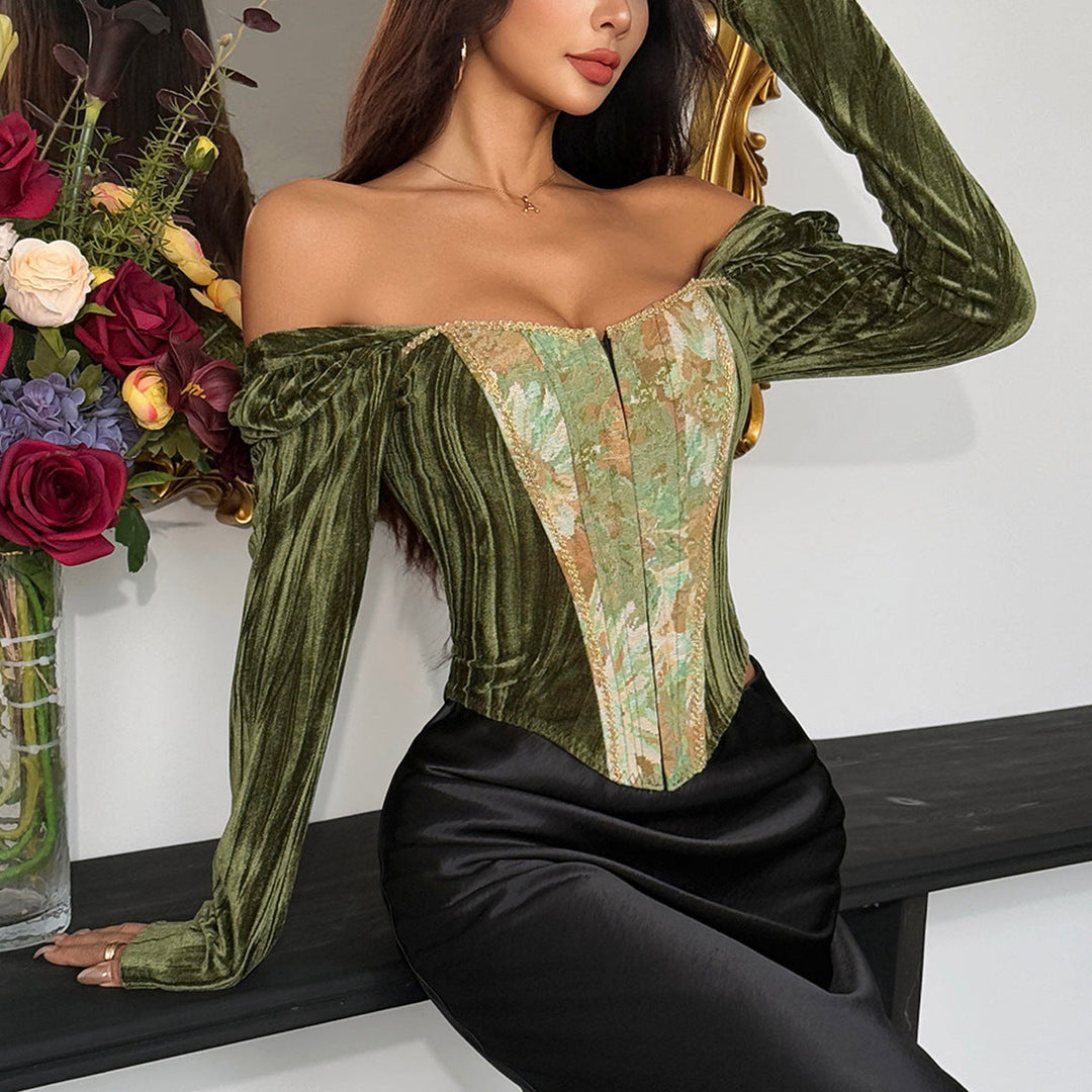 Long sleeve velvet button corset top  | Festival Outfits Women