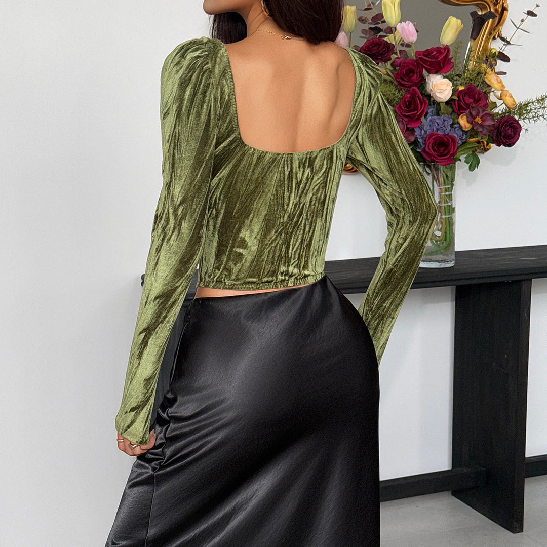 Long sleeve velvet button corset top  | Festival Outfits Women