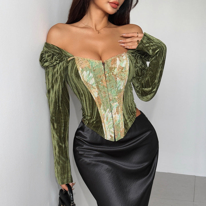 Long sleeve velvet button corset top  | Festival Outfits Women