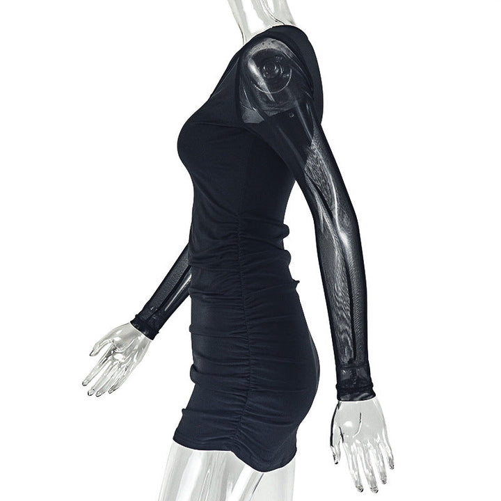 Long sleeve flower applique ruched mini dress  | Festival Outfits Women