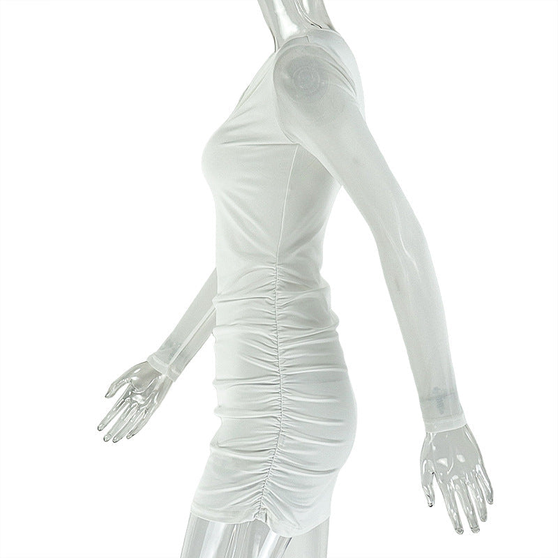 Long sleeve flower applique ruched mini dress  | Festival Outfits Women