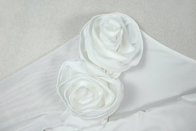 Long sleeve flower applique ruched mini dress  | Festival Outfits Women