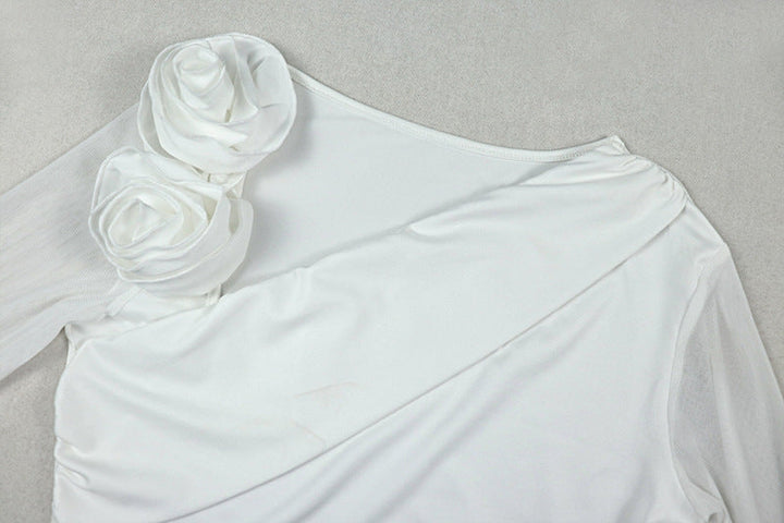 Long sleeve flower applique ruched mini dress  | Festival Outfits Women