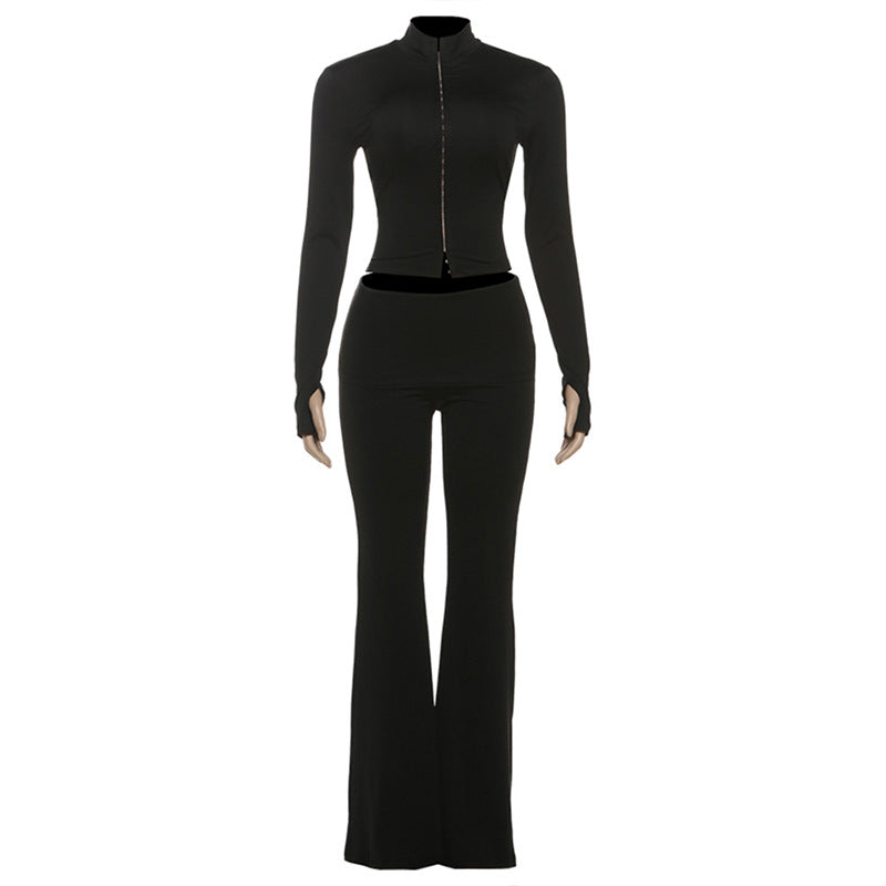 Long sleeve high neck zip-up pant set  | Festival Outfits Women