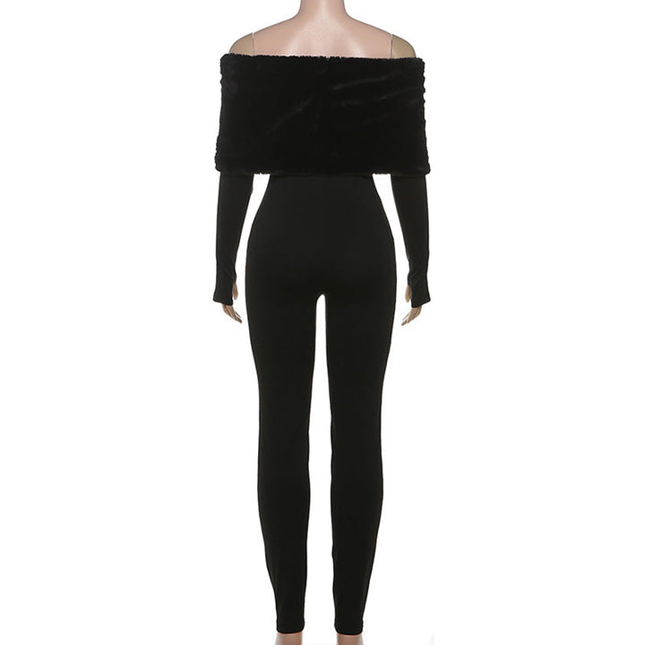 Off shoulder long sleeve fluffy jumpsuit  | Festival Outfits Women