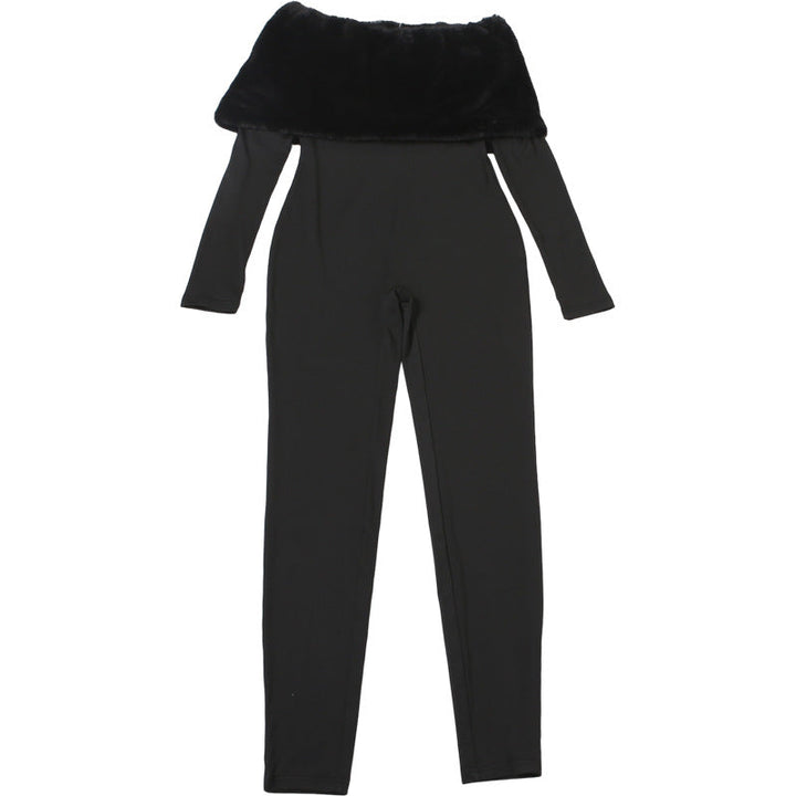 Off shoulder long sleeve fluffy jumpsuit  | Festival Outfits Women