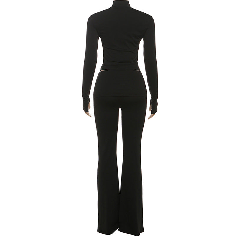 Long sleeve high neck zip-up pant set  | Festival Outfits Women