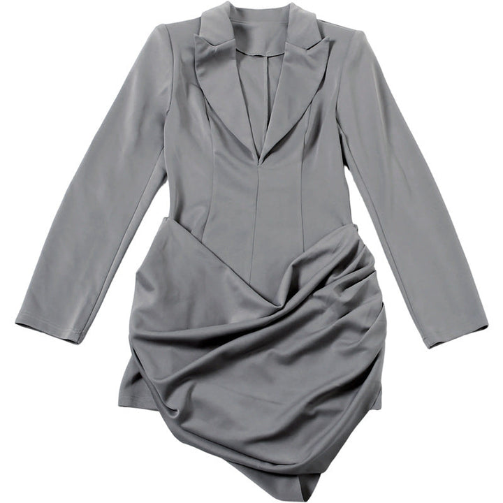 Turnover collar v neck long sleeve ruched mini dress  | Festival Outfits Women