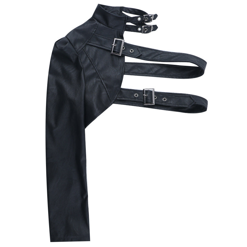 Long sleeve buckle PU leather top  | Festival Outfits Women