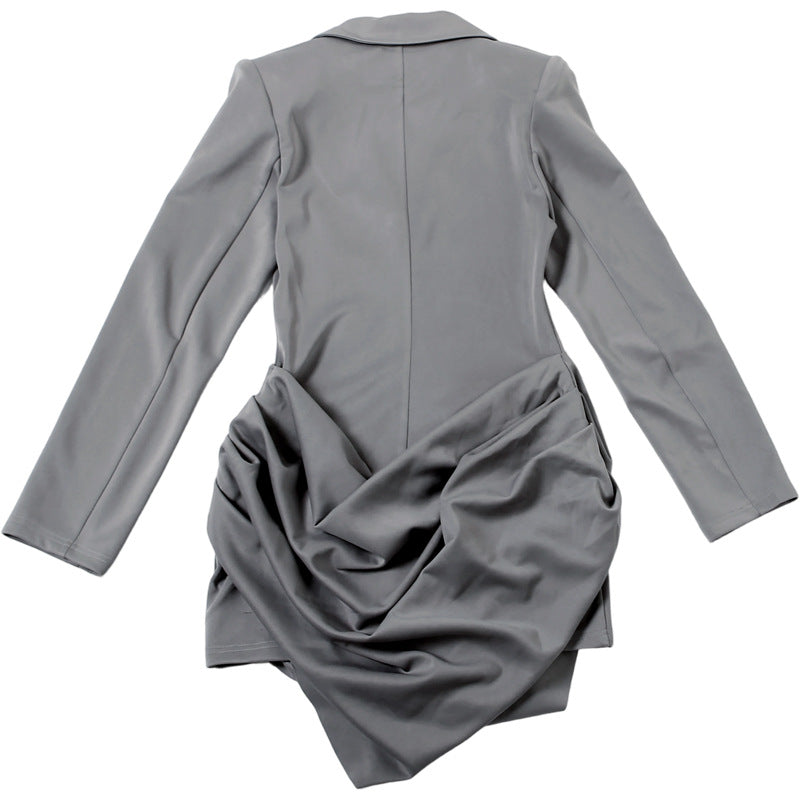 Turnover collar v neck long sleeve ruched mini dress  | Festival Outfits Women