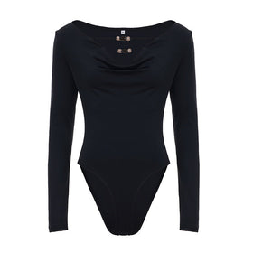 V neck long sleeve beaded solid bodysuit  | Festival Outfits Women
