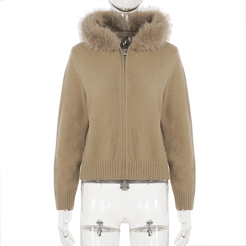 Hoodie long sleeve fluffy zip-up top  | Festival Outfits Women