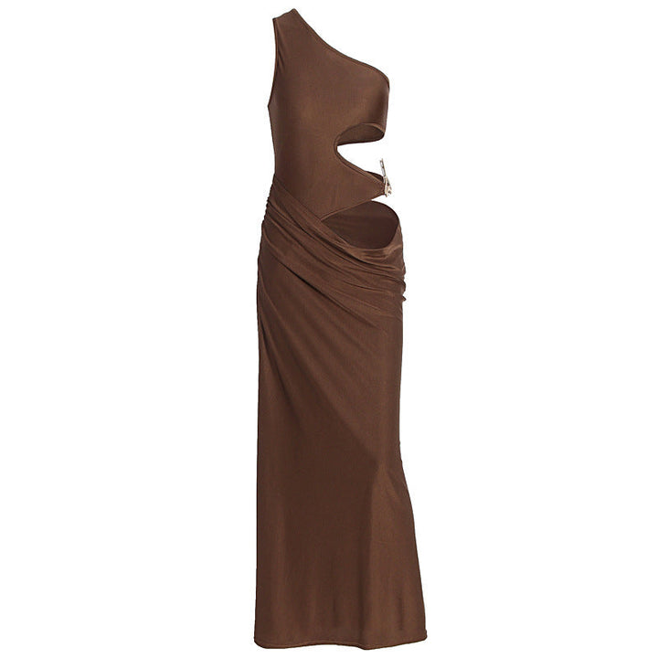 One shoulder hollow out ruched cut out maxi dress  | Festival Outfits Women