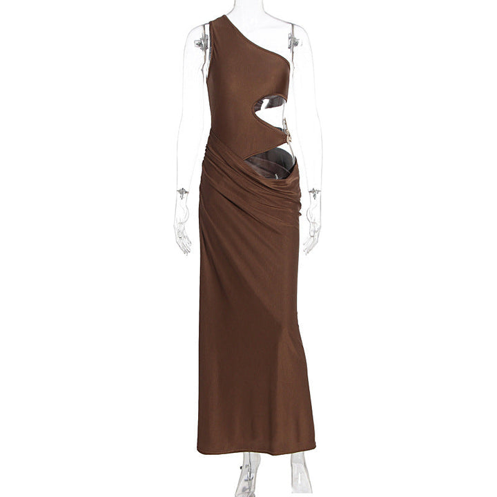 One shoulder hollow out ruched cut out maxi dress  | Festival Outfits Women