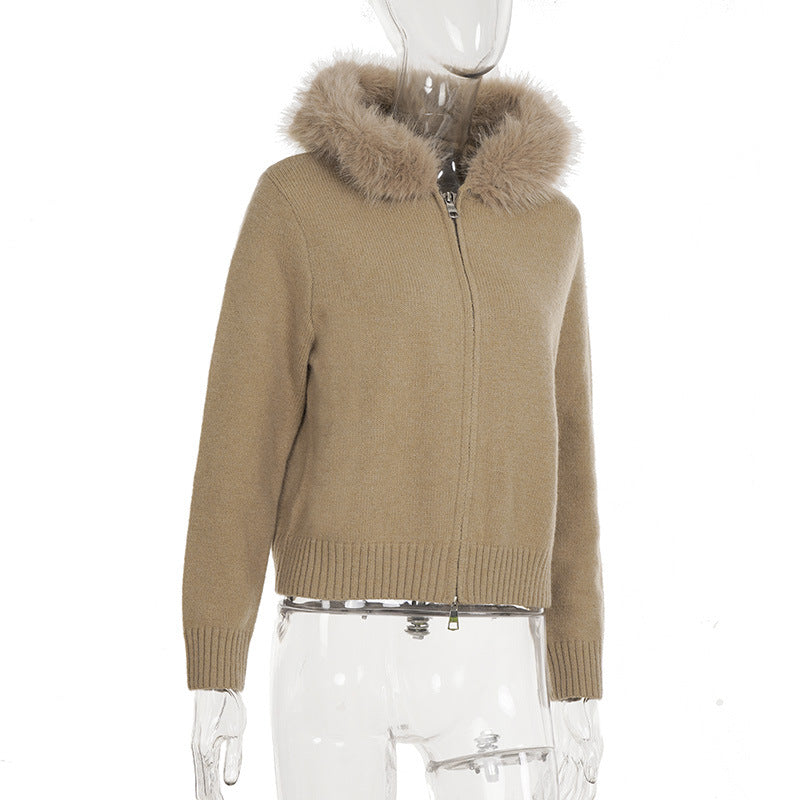 Hoodie long sleeve fluffy zip-up top  | Festival Outfits Women