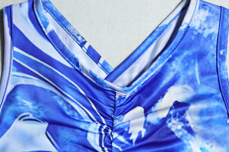 Cross back hollow out ruched print cut out maxi dress  | Festival Outfits Women