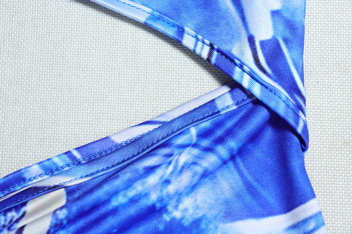 Cross back hollow out ruched print cut out maxi dress  | Festival Outfits Women