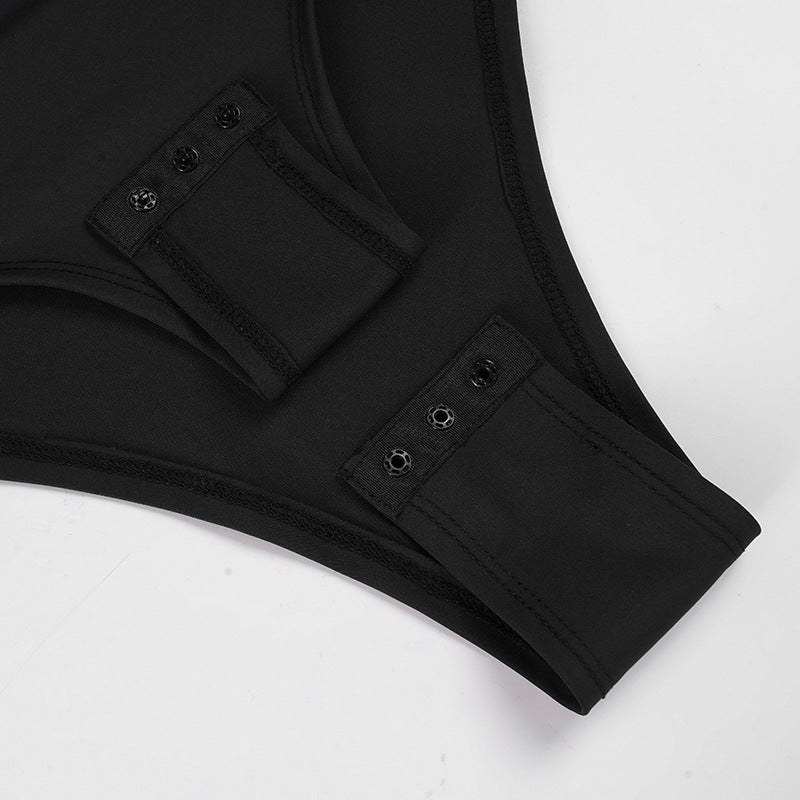 V neck long sleeve beaded solid bodysuit  | Festival Outfits Women