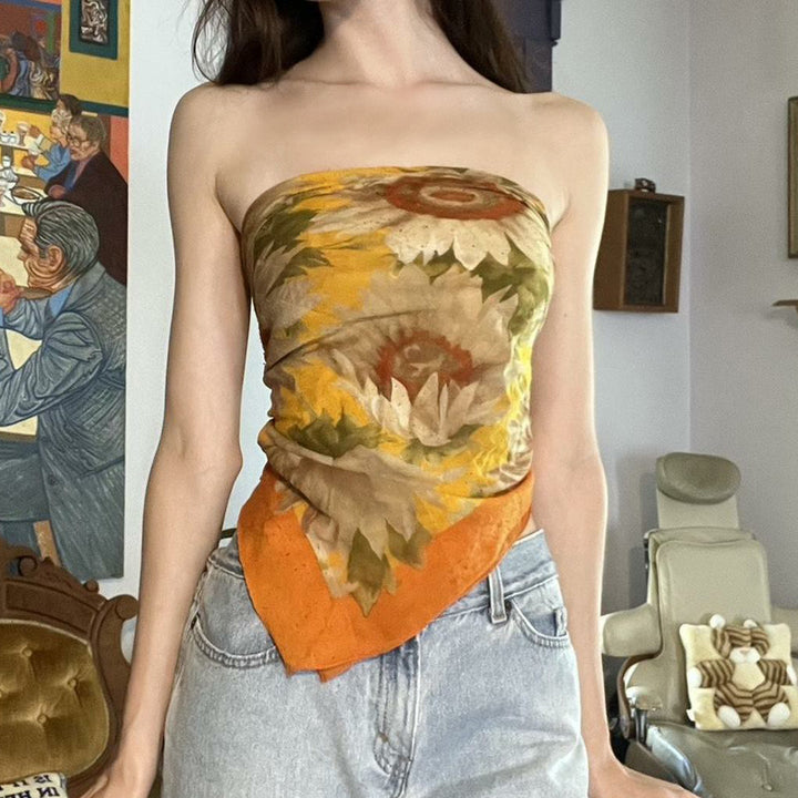 Flower print knotted tube top  | Festival Outfits Women