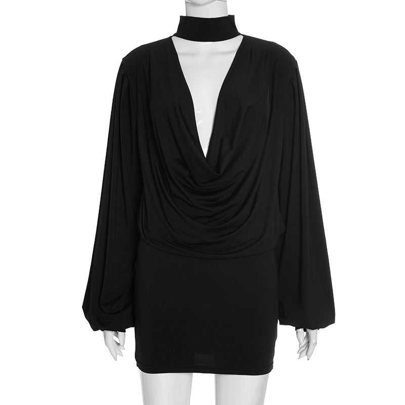 V neck long sleeve ruched mini skirt set  | Festival Outfits Women