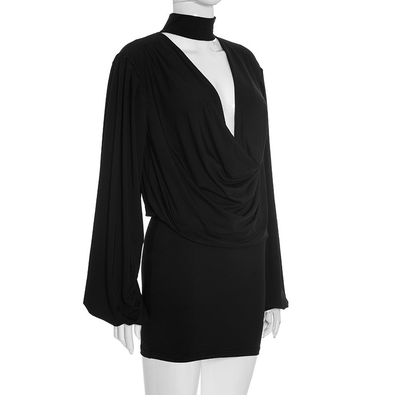 V neck long sleeve ruched mini skirt set  | Festival Outfits Women