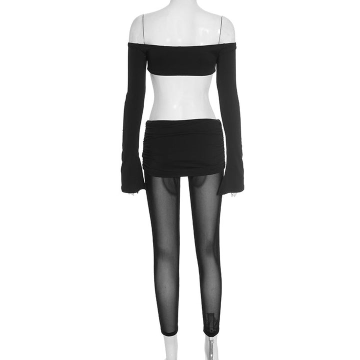 Off shoulder long sleeve mesh ruched hollow out jumpsuit  | Festival Outfits Women-final-sale