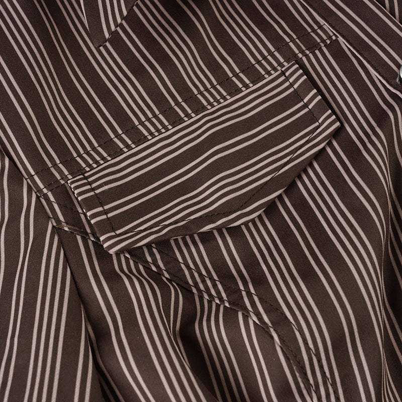 Turnover collar long sleeve striped print button top  | Festival Outfits Women