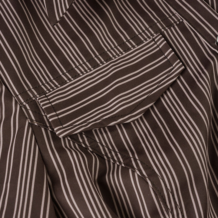 Turnover collar long sleeve striped print button top  | Festival Outfits Women