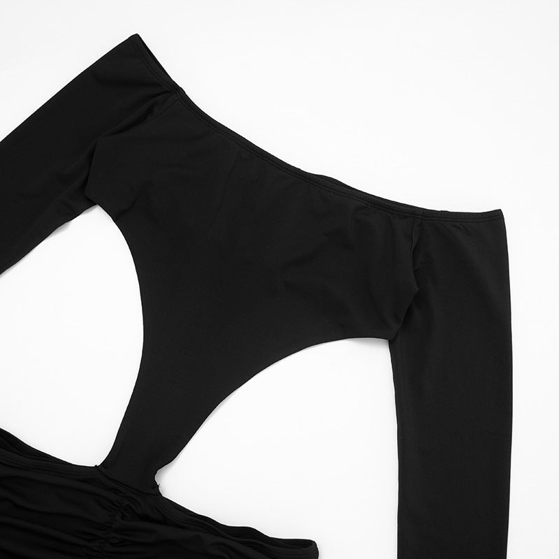 Off shoulder long sleeve mesh ruched hollow out jumpsuit  | Festival Outfits Women-final-sale