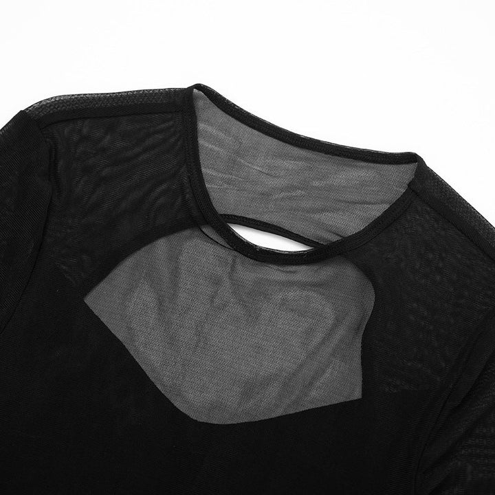 Long sleeve crewneck ruched mesh hollow out cut out maxi dress  | Festival Outfits Women-final-sale