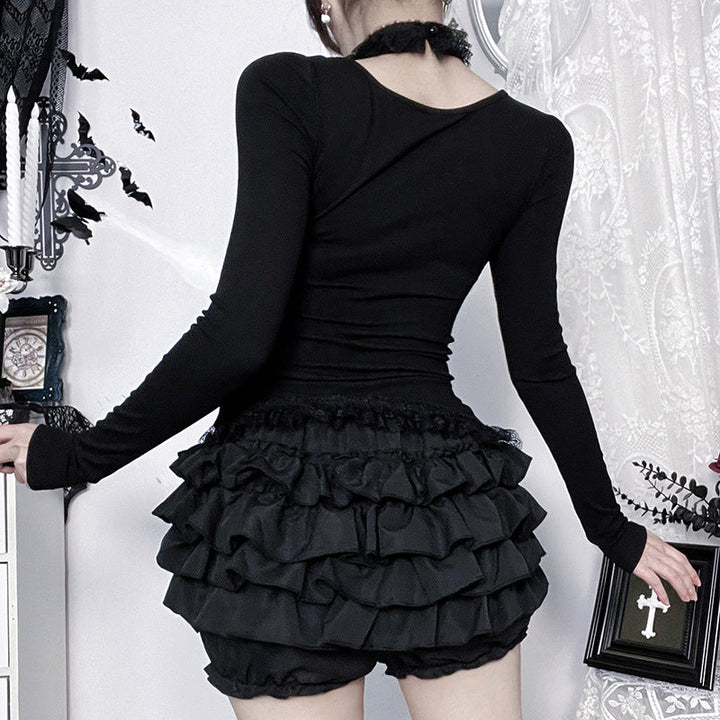 Long sleeve v neck lace hem top  | Festival Outfits Women