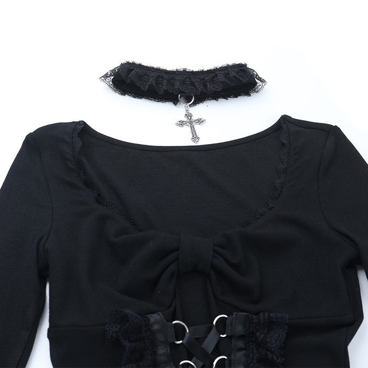 Long sleeve v neck lace hem top  | Festival Outfits Women