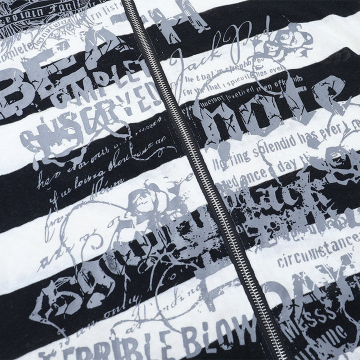 Hoodie long sleeve striped print zip-up top  | Festival Outfits Women