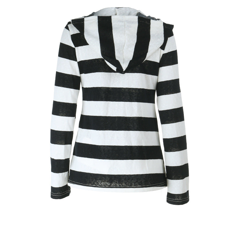 Hoodie long sleeve striped print zip-up top  | Festival Outfits Women