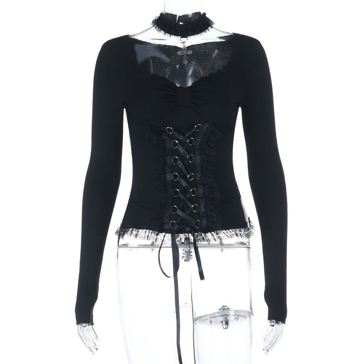 Long sleeve v neck lace hem top  | Festival Outfits Women