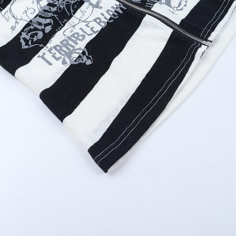 Hoodie long sleeve striped print zip-up top  | Festival Outfits Women