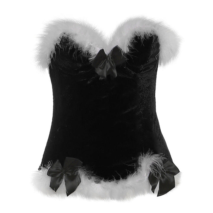 Sweetheart neck bowknot lace up feather top  | Festival Outfits Women