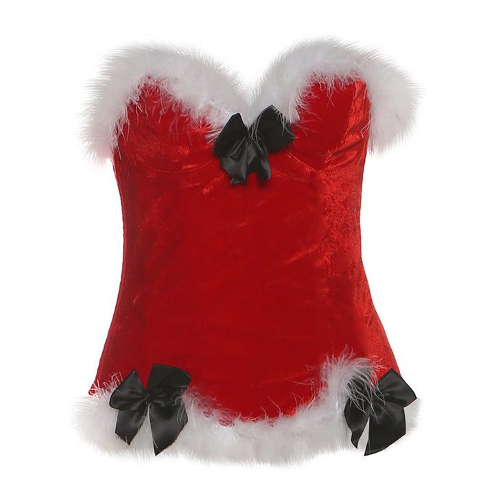Sweetheart neck bowknot lace up feather top  | Festival Outfits Women