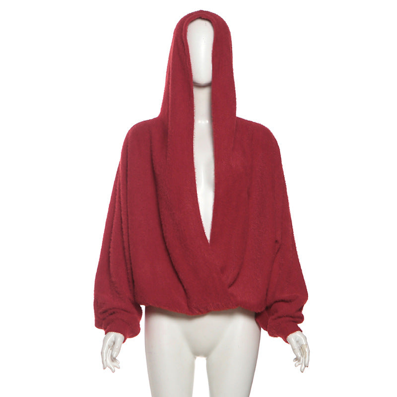 Long sleeve hoodie low cut top  | Festival Outfits Women