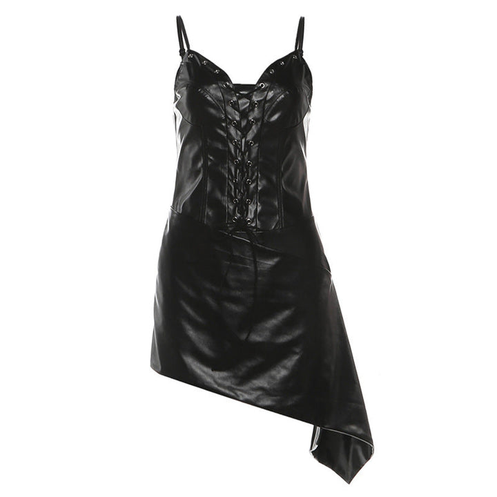PU leather lace up backless cami mini dress  | Festival Outfits Women